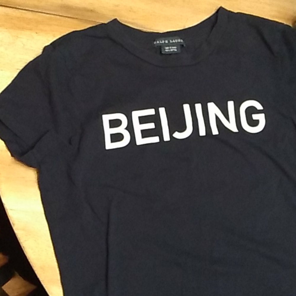 RALPH LAUREN navy "BEIJING" tee.  Women's S